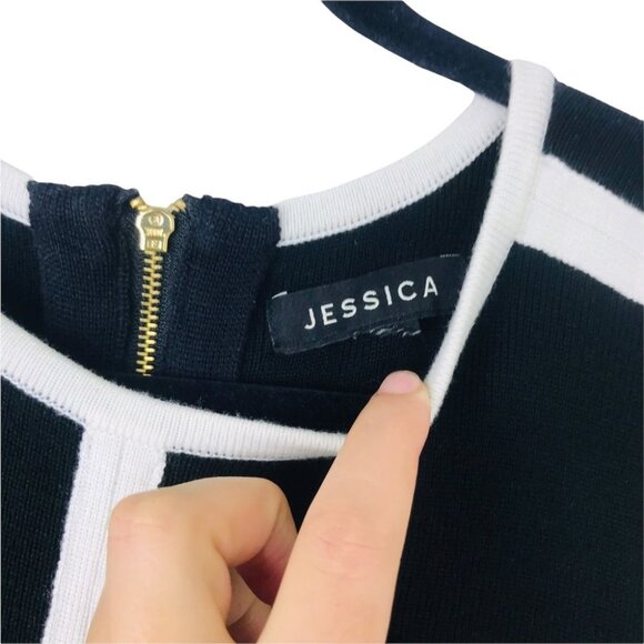 Jessica Black And White Minimalist  Sleeveless Knit fitted Midi Dress women M - Picture 7 of 15